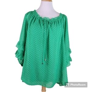 Cato swiss dot Blouse, sz 22/24 kelly green peasant fairy lagenlook oversized